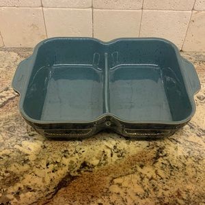 Denby Stoneware divided baker in Harlequin pattern.